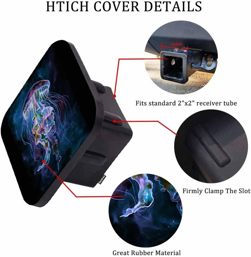 Beabes Jellyfish Trailer Hitch Covers for Trucks & Cars - Watercolor Sea Jellyfish Ocean Sea Rubber Tow Plug Insert Receiver Tube Hitch Cap for Men & Women, 2 Inch - Image 3